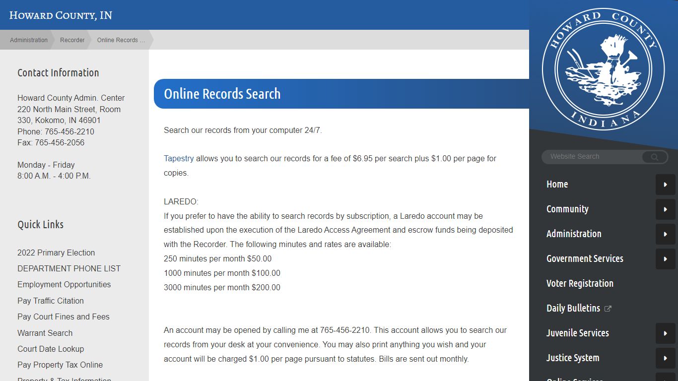 Howard County Indiana Online Records Search