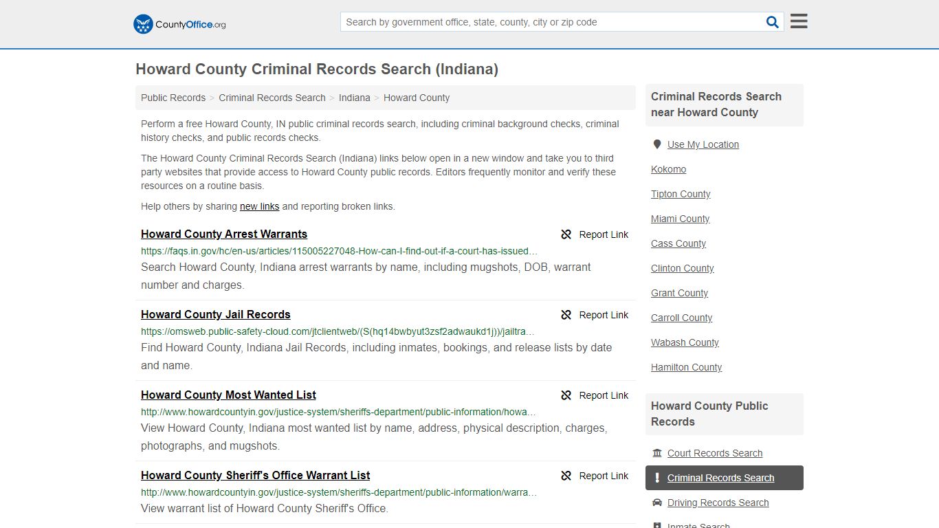 Howard County Criminal Records Search (Indiana)